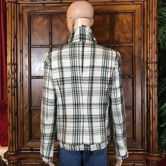 G by Giuliana Ivory Plaid Finge Trim Royal Crest Button Double Breasted Jacket - Picture 3 of 16